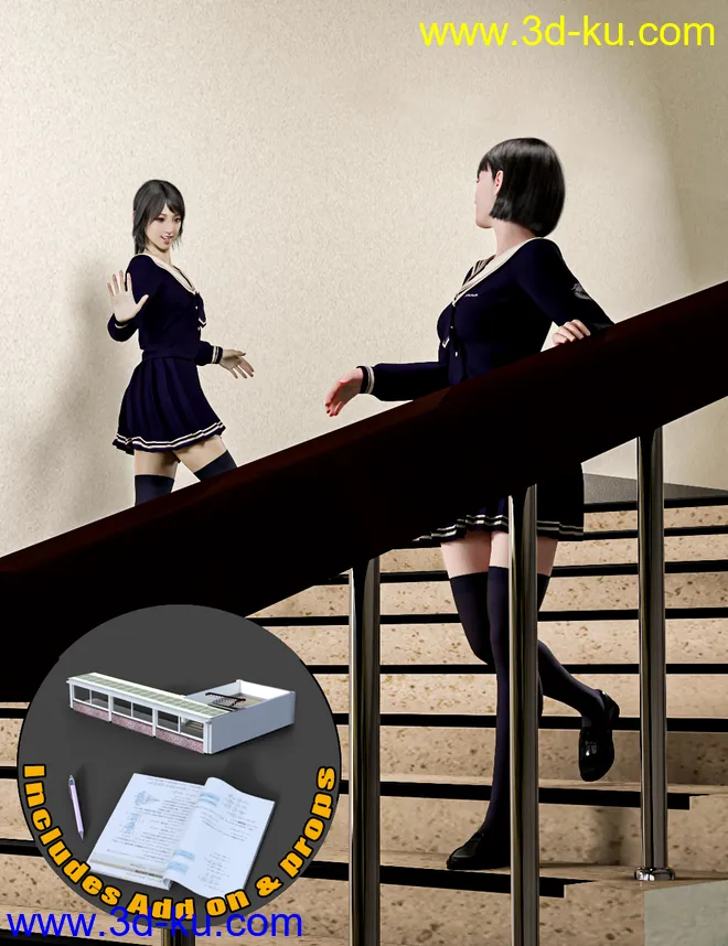 Japanese Neat Classroom Poses and Add on for Genesis 8 Female模型的图片1