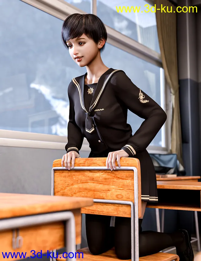 Japanese Neat Classroom Poses and Add on for Genesis 8 Female模型的图片2