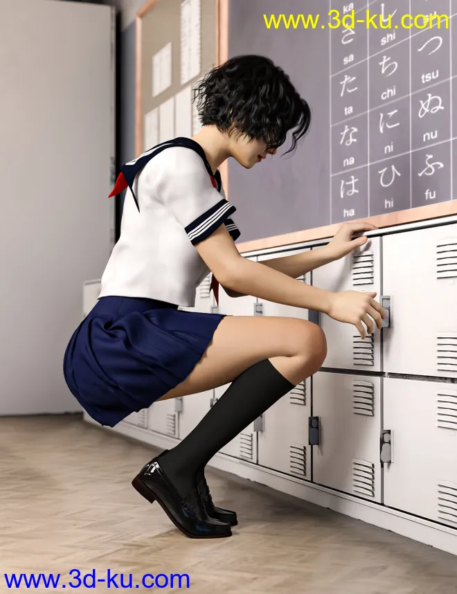 Japanese Neat Classroom Poses and Add on for Genesis 8 Female模型的图片5