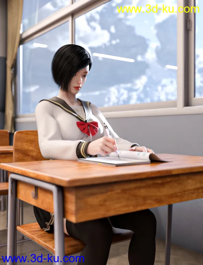 Japanese Neat Classroom Poses and Add on for Genesis 8 Female模型的图片8