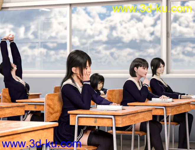 Japanese Neat Classroom Poses and Add on for Genesis 8 Female模型的图片9