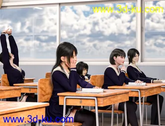 3D打印模型Japanese Neat Classroom Poses and Add on for Genesis 8 Female的图片