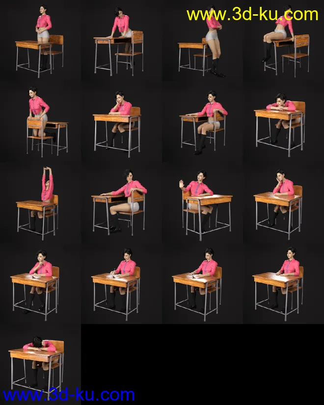 Japanese Neat Classroom Poses and Add on for Genesis 8 Female模型的图片11