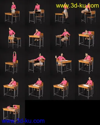 3D打印模型Japanese Neat Classroom Poses and Add on for Genesis 8 Female的图片
