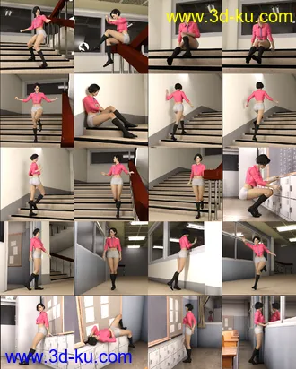 3D打印模型Japanese Neat Classroom Poses and Add on for Genesis 8 Female的图片