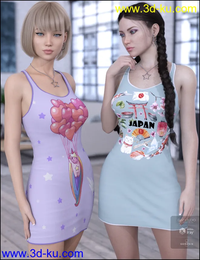 Kawaii Textures for dForce Tanked Dress模型的图片1