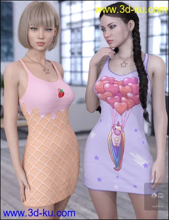3D打印模型Kawaii Textures for dForce Tanked Dress的图片