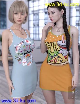 3D打印模型Kawaii Textures for dForce Tanked Dress的图片