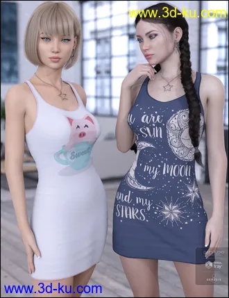 3D打印模型Kawaii Textures for dForce Tanked Dress的图片