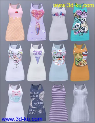 3D打印模型Kawaii Textures for dForce Tanked Dress的图片