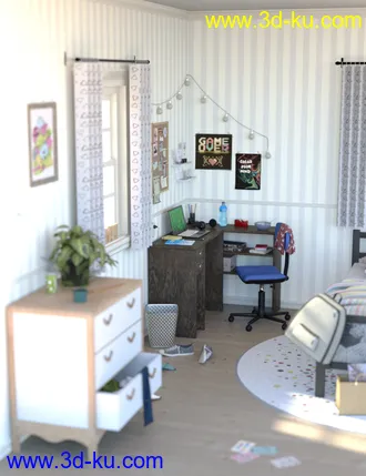 3D打印模型Messy Vignette Bedroom的图片