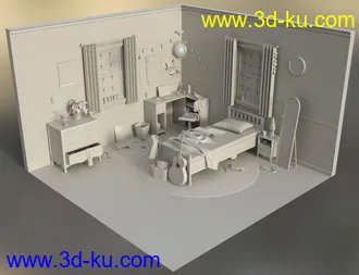 3D打印模型Messy Vignette Bedroom的图片