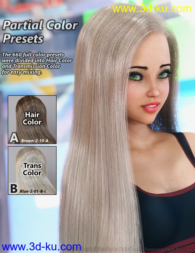 MMX Blended Dual Lobe Hair Shader Resource Pack for Iray模型的图片8
