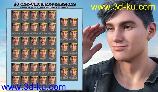 New Faces Expressions for Genesis 8.1 Male and Michael 8.1模型的图片2