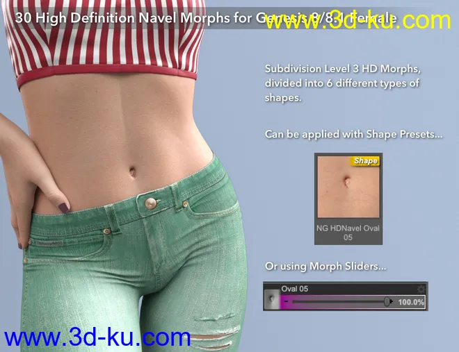 NG HD Navel Morphs for Genesis 8 and 8.1 Female模型的图片2