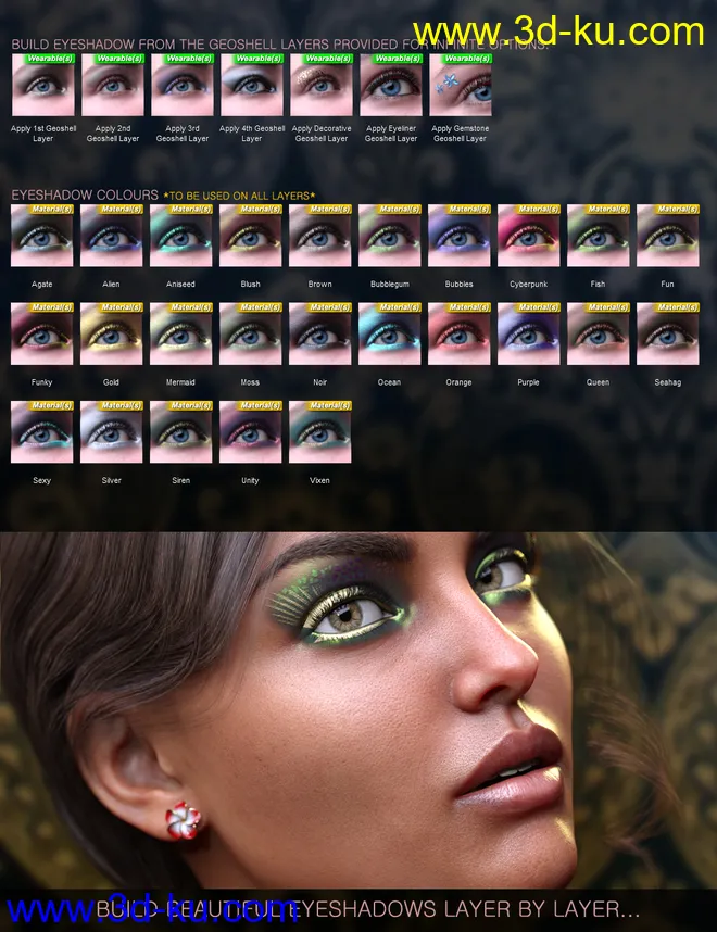 Nude Metallics Eyeshadow Builder Genesis 8 Females Merchant Resource模型的图片6