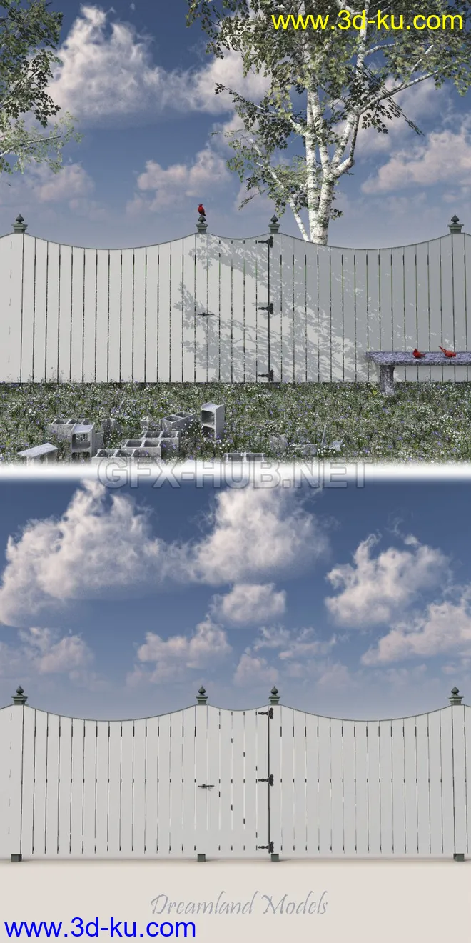 Painted Six Foot Arched Fence OBJ模型的图片1