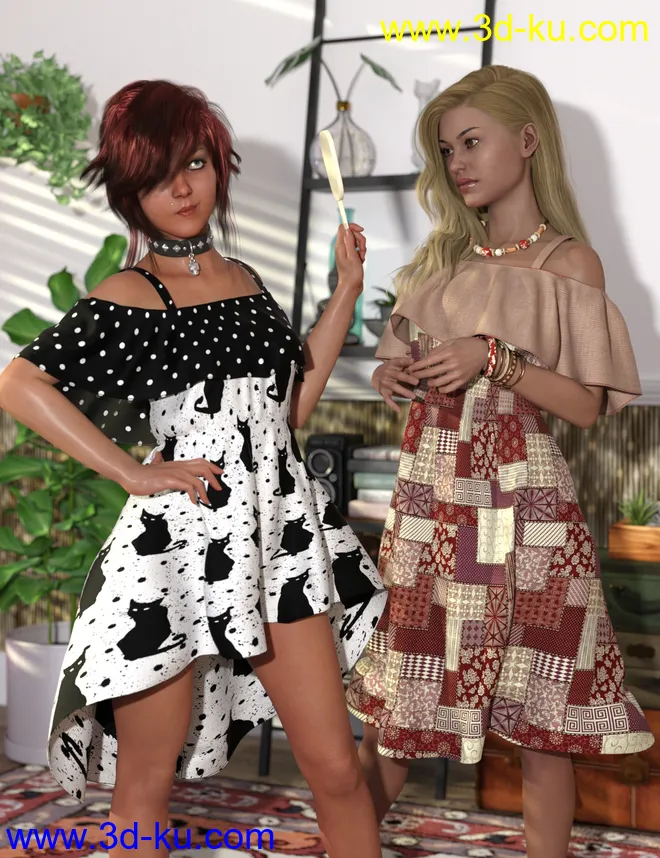 Playground Textures for dForce Ruffle BN Off Shoulder Dress模型的图片1