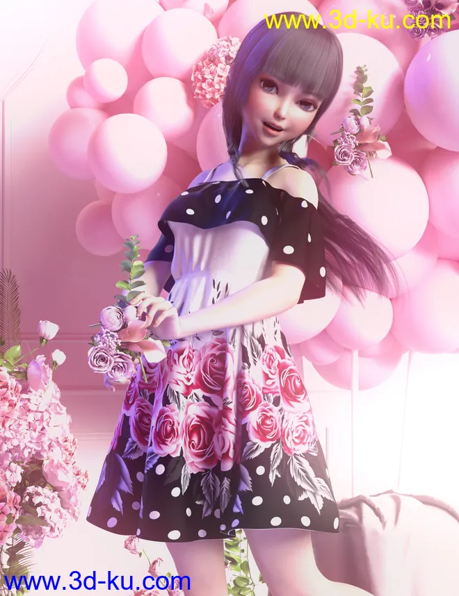 Playground Textures for dForce Ruffle BN Off Shoulder Dress模型的图片3