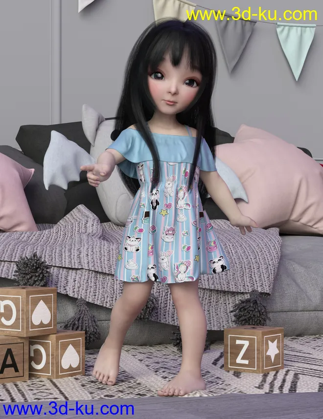 Playground Textures for dForce Ruffle BN Off Shoulder Dress模型的图片5