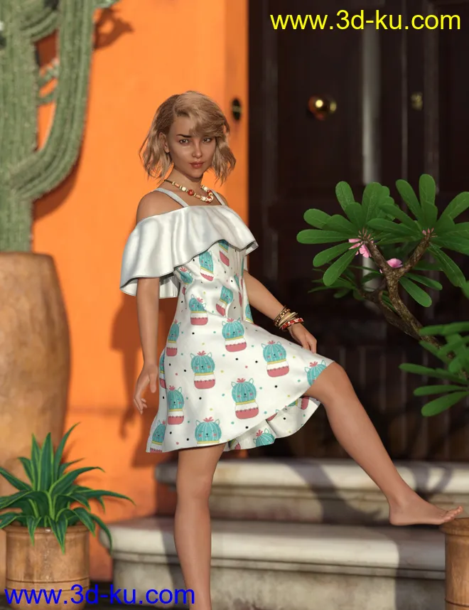 Playground Textures for dForce Ruffle BN Off Shoulder Dress模型的图片6