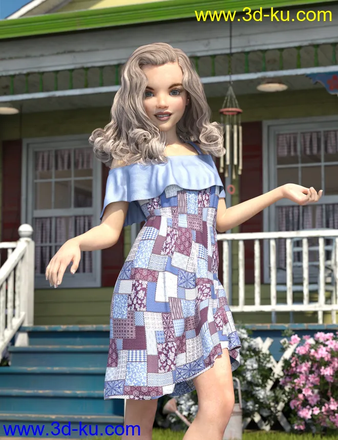 Playground Textures for dForce Ruffle BN Off Shoulder Dress模型的图片10