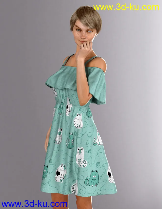 Playground Textures for dForce Ruffle BN Off Shoulder Dress模型的图片13