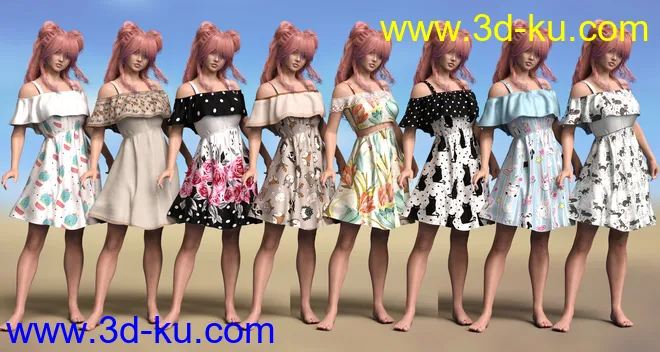 Playground Textures for dForce Ruffle BN Off Shoulder Dress模型的图片15