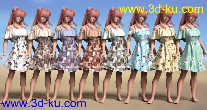 Playground Textures for dForce Ruffle BN Off Shoulder Dress模型的图片16