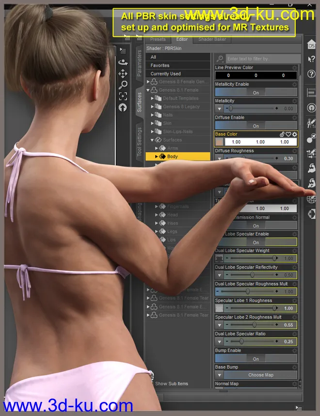 Raw Skins1 PBR Merchant Resource Textures for Genesis 8.1 Female模型的图片6