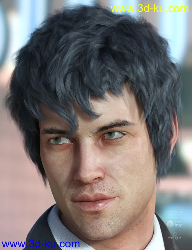 Royce Hair for Genesis 3 & 8 Male(s)模型的图片4