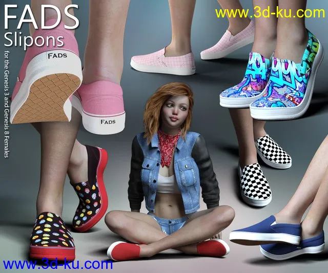 RP Fads Slip Ons for Genesis 3 and Genesis 8 Females模型的图片1