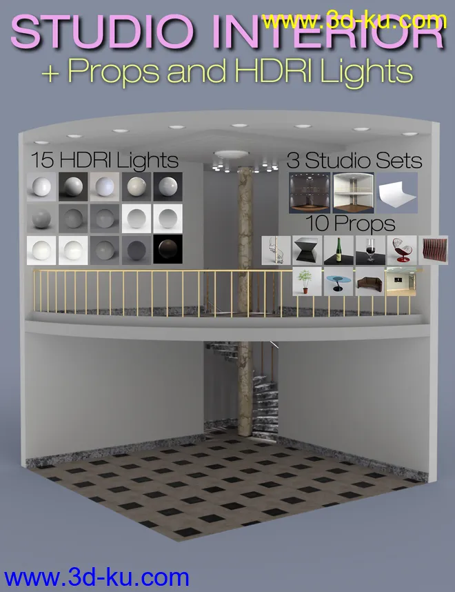 S3D Staircase Studio Interior Sets, Props and HDRI Lights模型的图片1