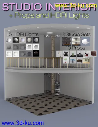 3D打印模型S3D Staircase Studio Interior Sets, Props and HDRI Lights的图片
