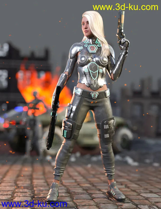 Sci-Fi Urban Warrior Outfit for Genesis 8 and Genesis 8.1 Females模型的图片5
