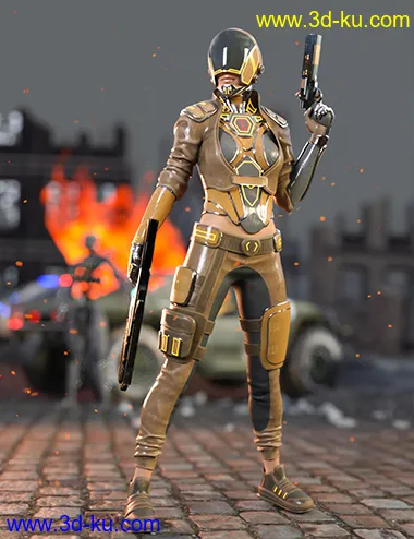 Sci-Fi Urban Warrior Outfit for Genesis 8 and Genesis 8.1 Females模型的图片7