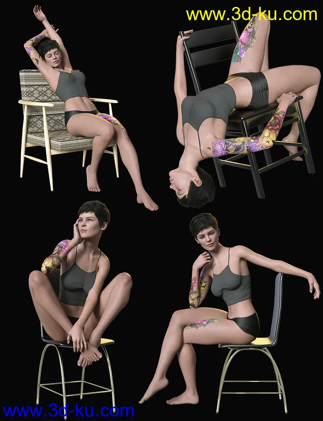 Sitting Fashion Poses and Chairs for Genesis 8.1 Female模型的图片2