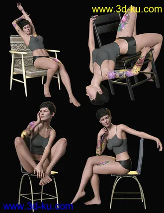 3D打印模型Sitting Fashion Poses and Chairs for Genesis 8.1 Female的图片