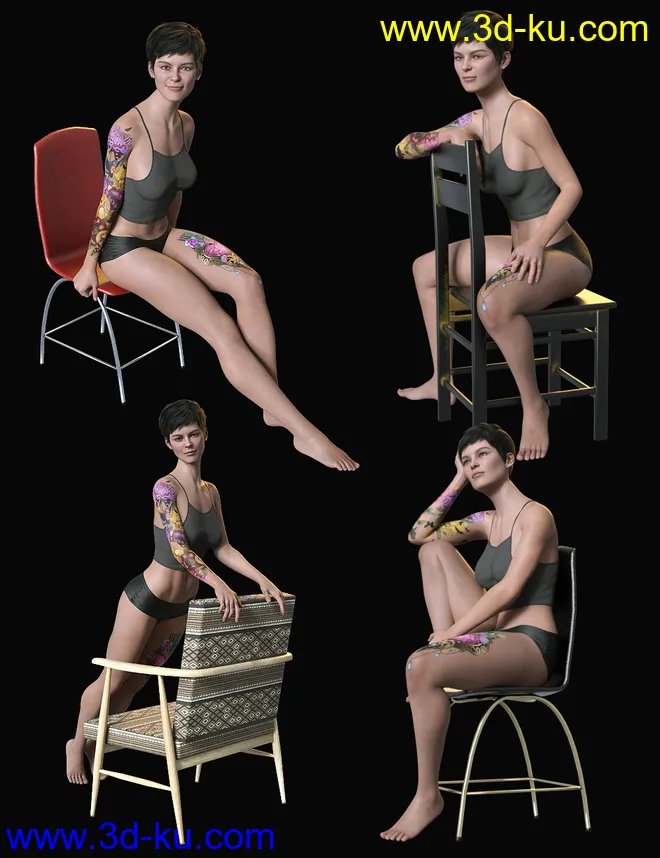 Sitting Fashion Poses and Chairs for Genesis 8.1 Female模型的图片3