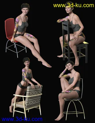 3D打印模型Sitting Fashion Poses and Chairs for Genesis 8.1 Female的图片