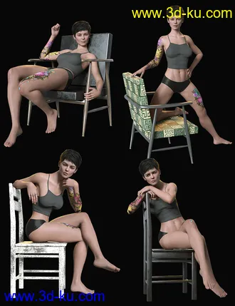 3D打印模型Sitting Fashion Poses and Chairs for Genesis 8.1 Female的图片