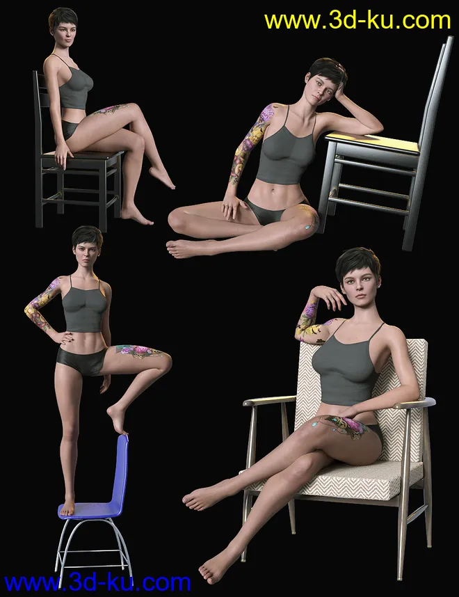 Sitting Fashion Poses and Chairs for Genesis 8.1 Female模型的图片7