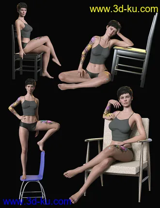 3D打印模型Sitting Fashion Poses and Chairs for Genesis 8.1 Female的图片