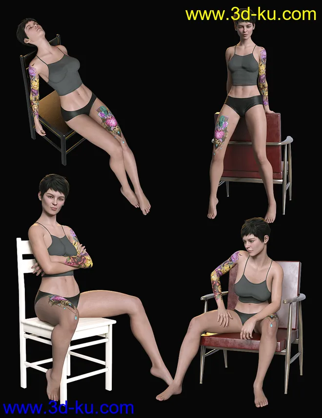 Sitting Fashion Poses and Chairs for Genesis 8.1 Female模型的图片9