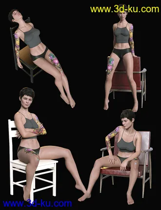 3D打印模型Sitting Fashion Poses and Chairs for Genesis 8.1 Female的图片