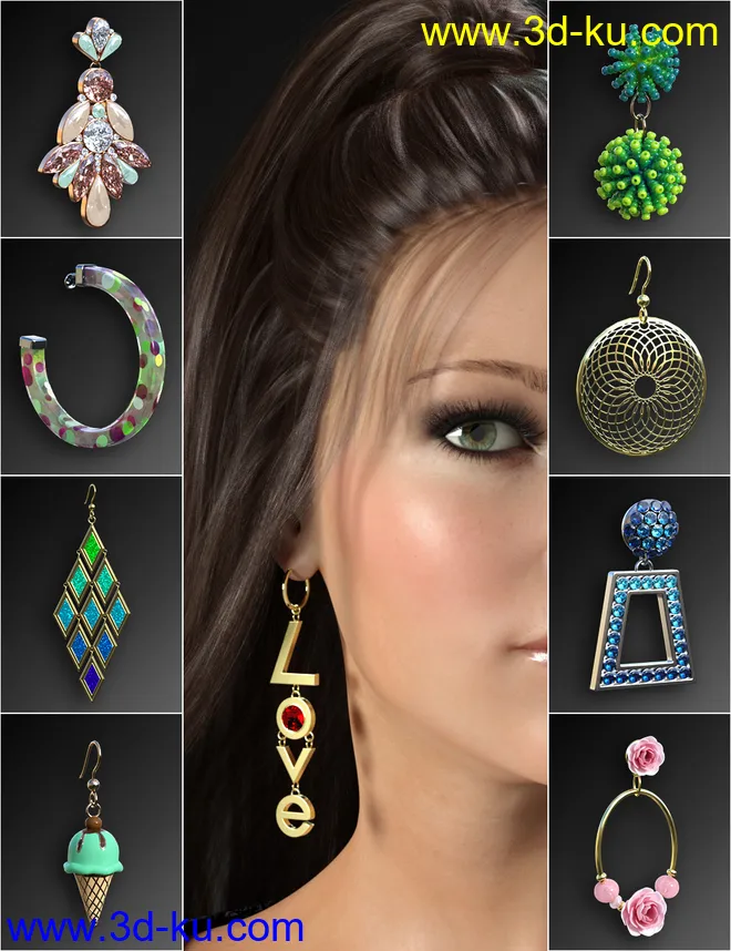 Statement Earrings Megapack for Genesis 8 and 8.1 Females模型的图片1