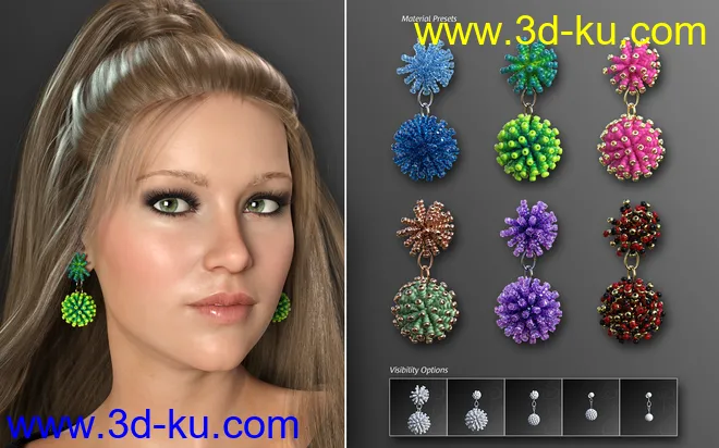 Statement Earrings Megapack for Genesis 8 and 8.1 Females模型的图片3