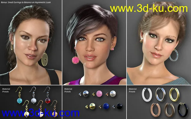 Statement Earrings Megapack for Genesis 8 and 8.1 Females模型的图片11