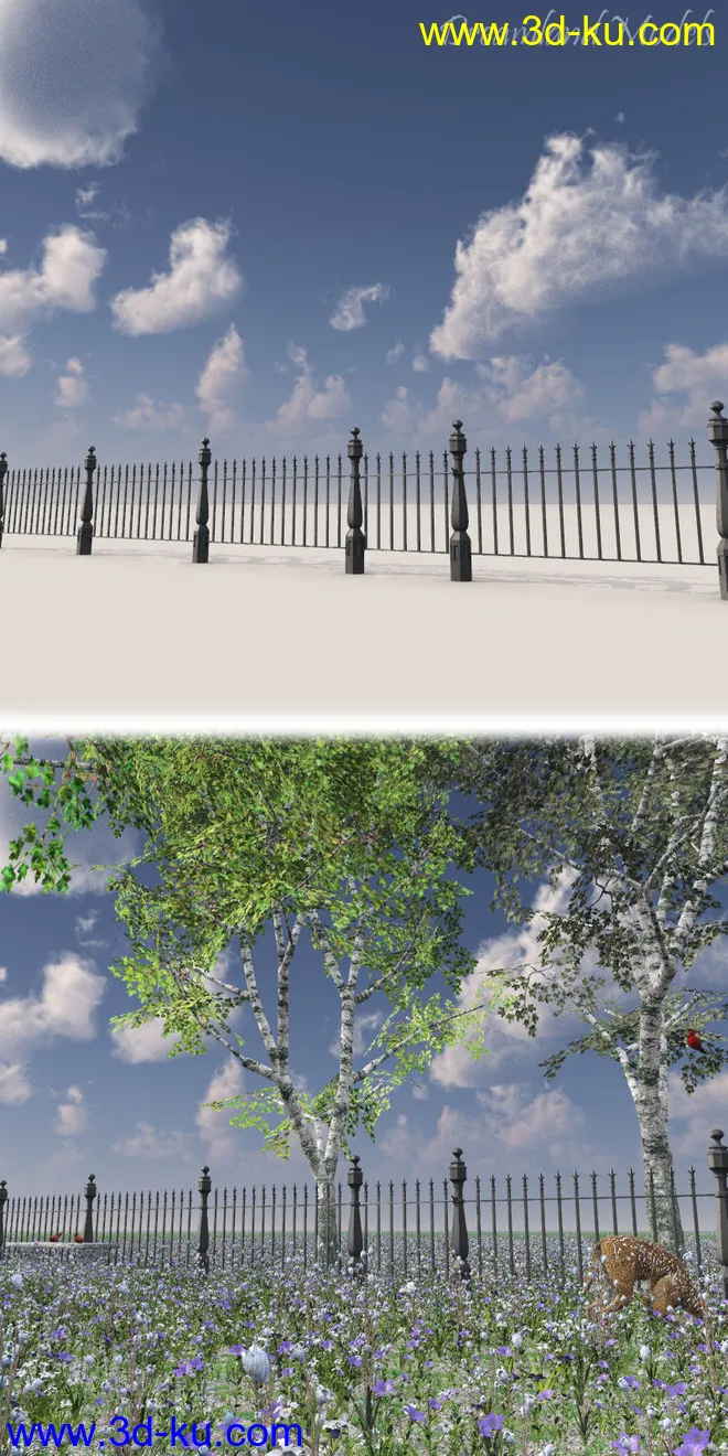 Straight Spade Fence OBJ模型的图片1