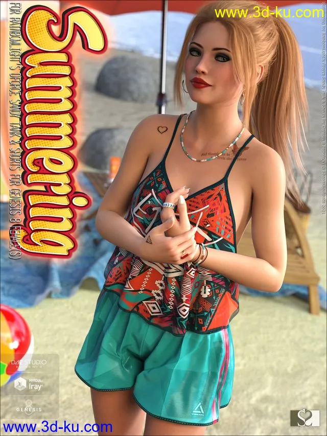Summering for dForce Sandy Tank & Shorts for Genesis 8 Females模型的图片1